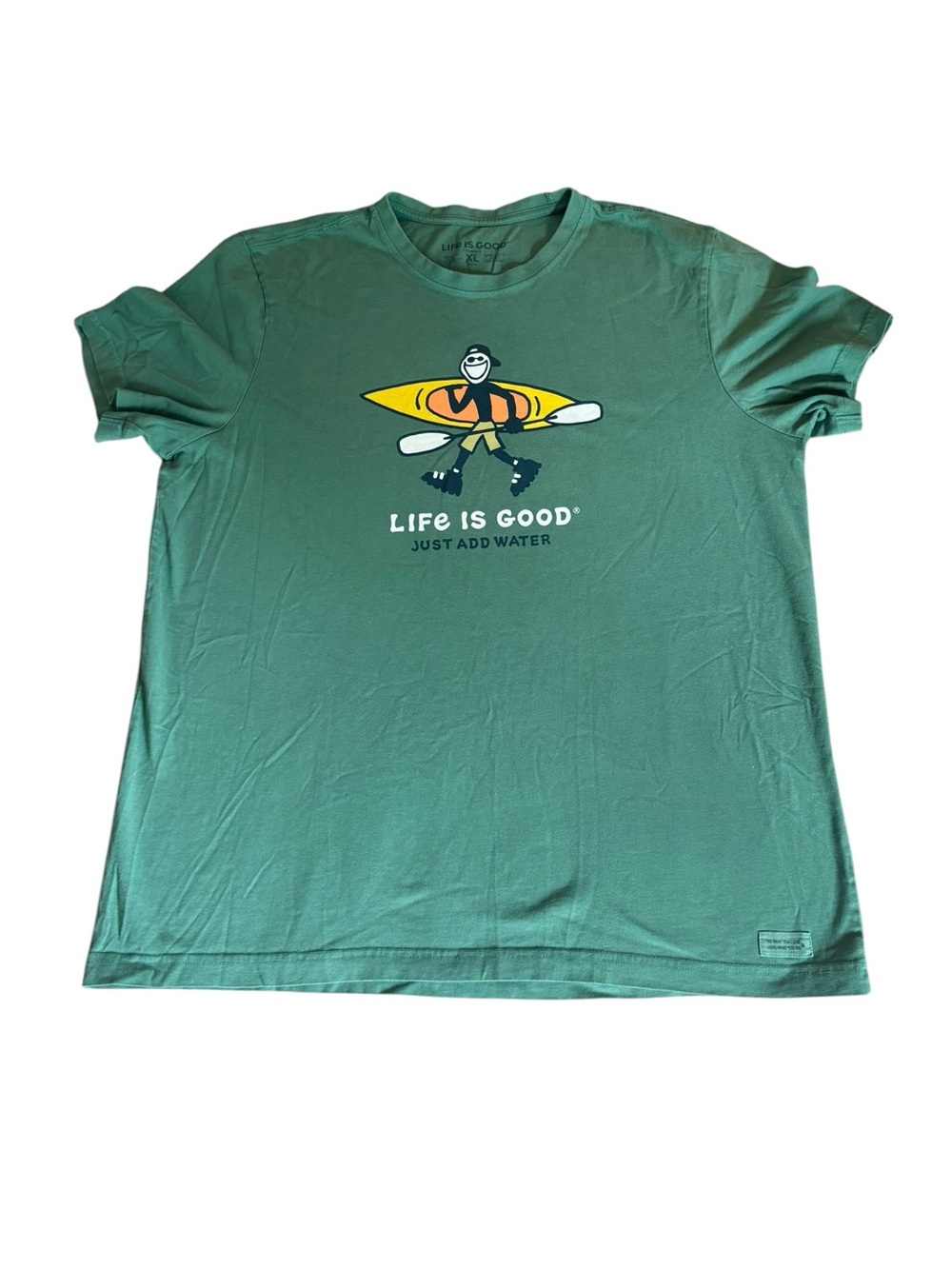 Life Is Good Crusher Short Sleeve Tee Shirt Jake Kayak Just Add Water Mens XL